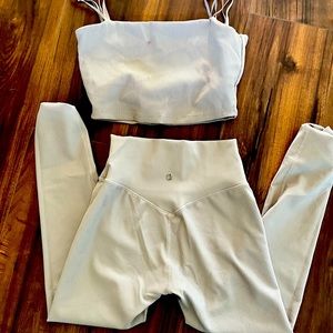 Medium Tan ribbed Buff Bunny Leggings and Crop Top Set